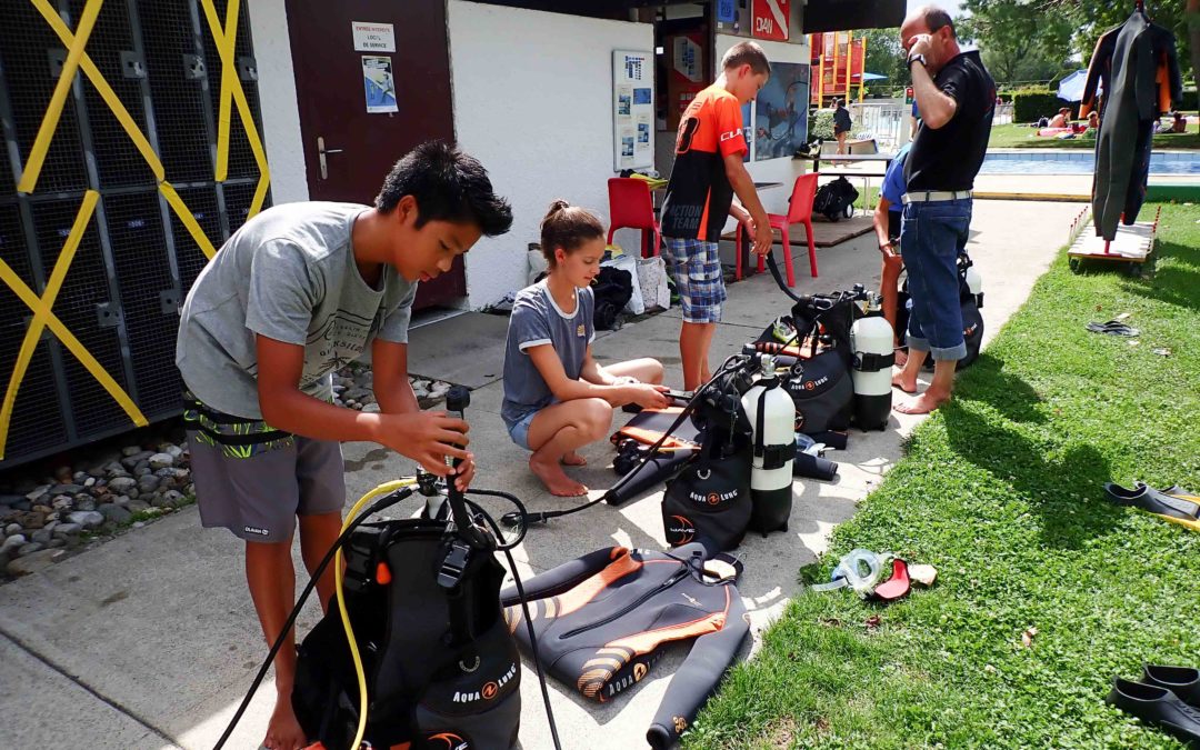 Baptême piscine + leçon 1 Noriane, Gaël, Johan et Gabriel